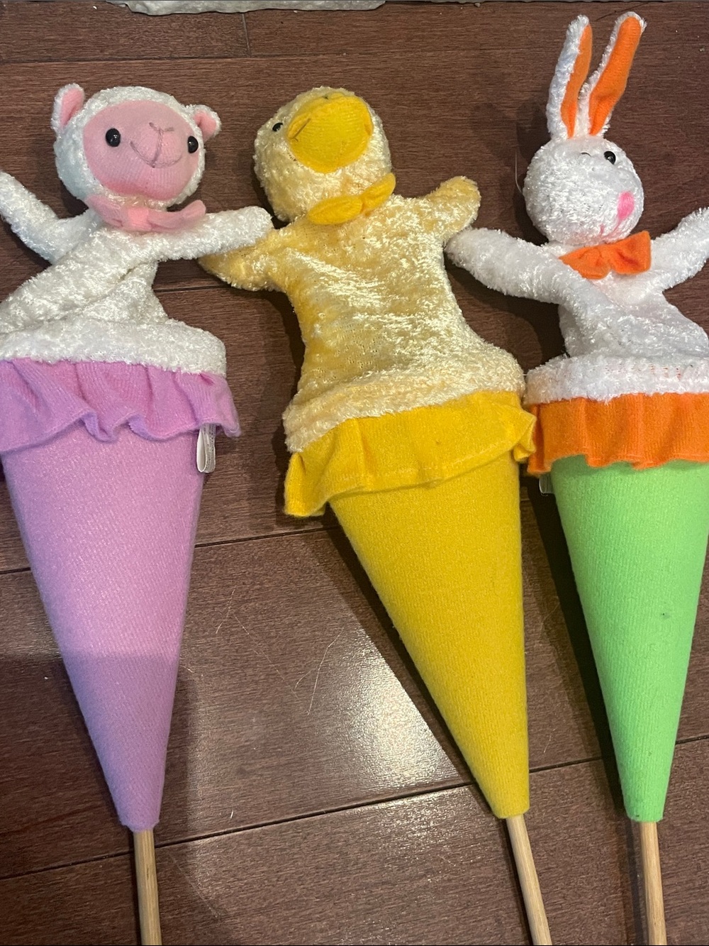 5/$25 Plush Animal Hand Puppet Set - Pink, Yellow, Green